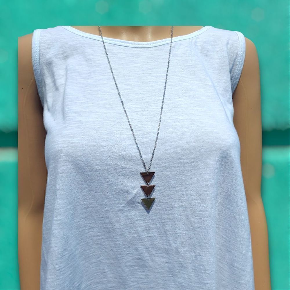 Silver fashion  triangle drop necklace